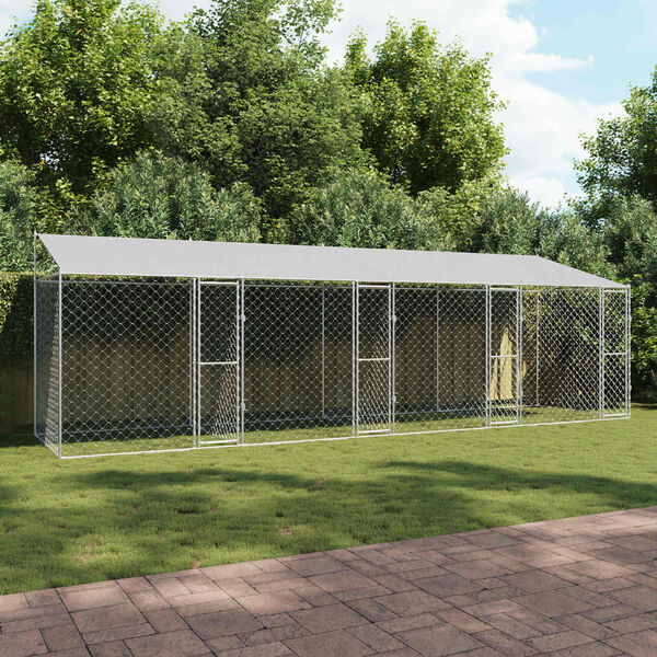 vidaXL Hundek&auml;fig mit Dach Silber 800 x 200 x 256 cm Stahl und PE