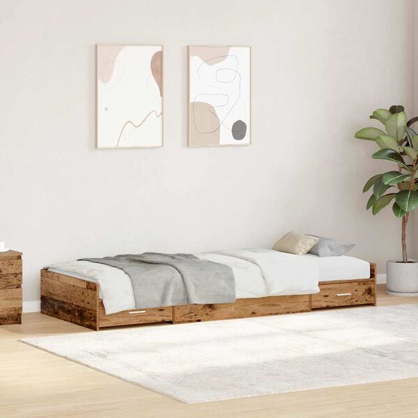 vidaXL Bettrahmen mit Kopfteil Altholz 90 x 200 cm Holzwerkstoff