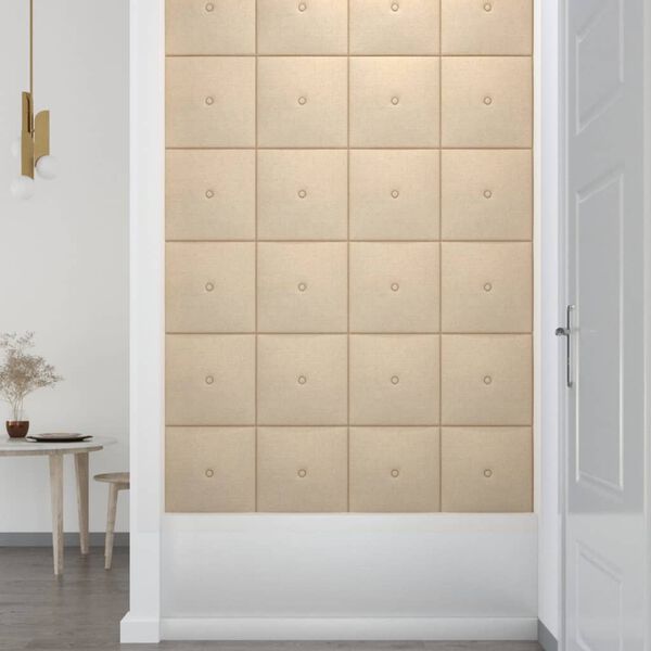 vidaXL Wandpaneele 12 Stk. Creme 30x30 cm Stoff 1,08 m&sup2;