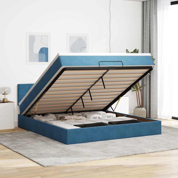vidaXL Ottoman-Bett mit Matratze Dunkelblau 180x200 cm Samt