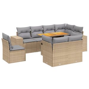 vidaXL 9-tlg. Garten-Sofagarnitur mit Kissen Beige Poly Rattan