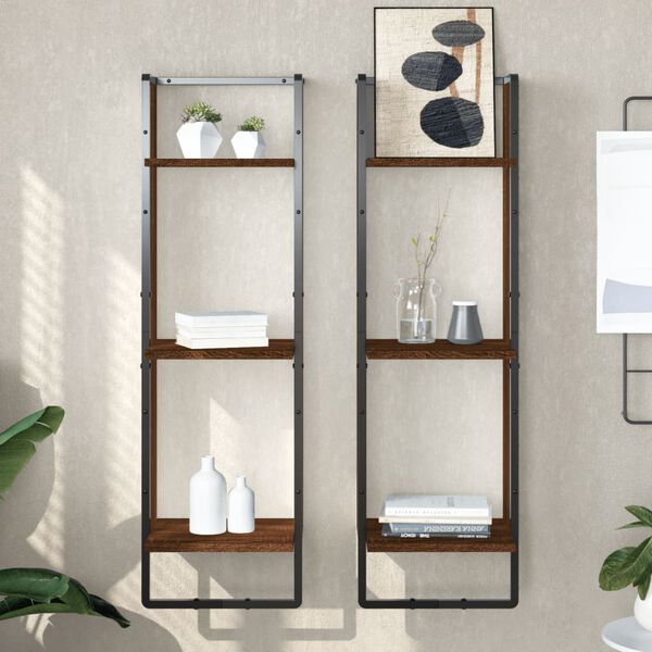 vidaXL Wandregal 3 F&auml;cher Braun Eichen-Optik 30x25x100cm Holzwerkstoff