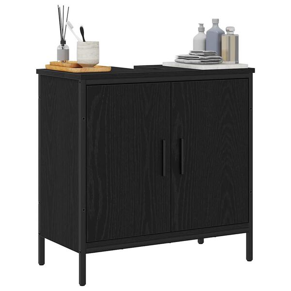 vidaXL Waschbeckenschrank mit T&uuml;r Schwarz Eichen-Optik 60 x 30 x 60 cm