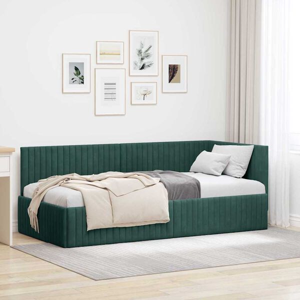 vidaXL Eckbettgestell mit Kopfteil Dunkelgr&uuml;n 90 cm x 190 cm Samt
