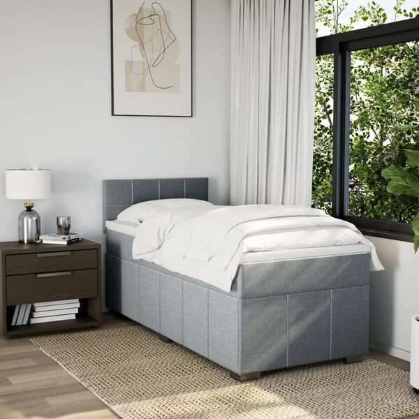 vidaXL Boxspringbett mit Matratze Hellgrau 100x200 cm Stoff