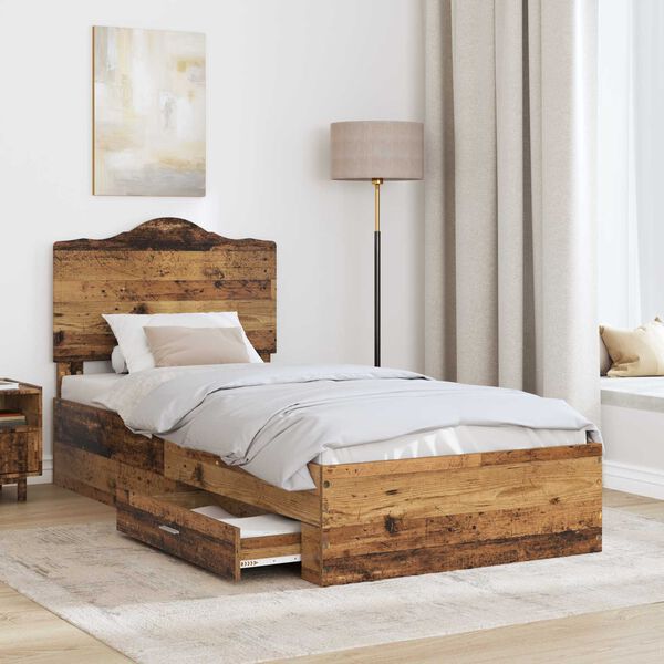 vidaXL Bettrahmen mit Kopfteil Altholz 100 x 200 cm Holzwerkstoff