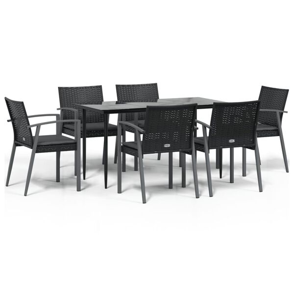 vidaXL 7-tlg. Garten-Essgruppe mit Kissen Poly Rattan und Stahl