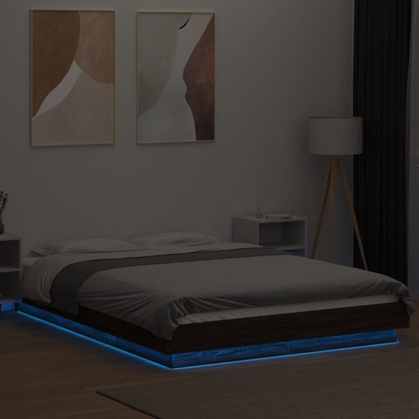 vidaXL Bettgestell mit LED Braun Eichen-Optik 140x190 cm Holzwerkstoff
