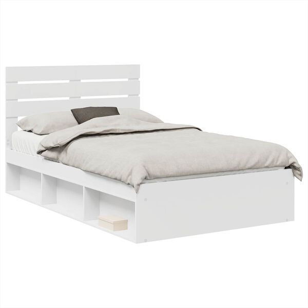 vidaXL Bettrahmen mit Kopfteil Wei&szlig; 135 x 190 cm Massives Kiefernholz
