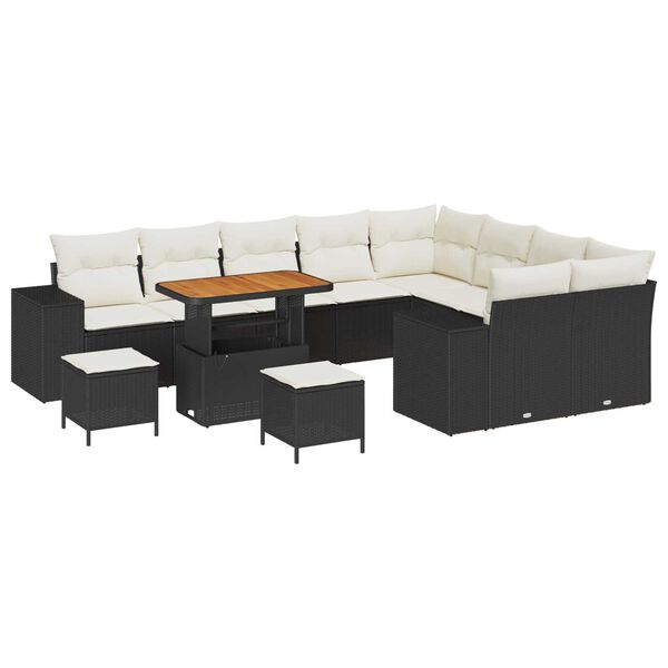 vidaXL Gartensofa-set mit Kissen 12 pcs Schwarz Poly-Rattan