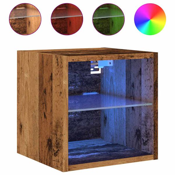 vidaXL TV-Wandschrank mit LED-Leuchten Altholz-Optik 30x28,5x30 cm