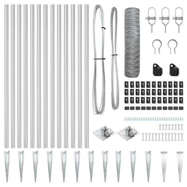 vidaXL Zaun mit Pfosten Silber 0,5 x 25 m PVC-beschichteter Stahl
