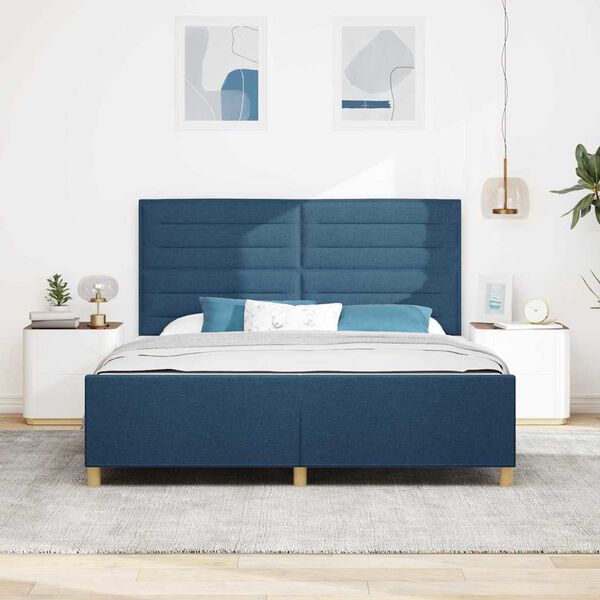 vidaXL Bettgestell mit Kopfteil Blau 180 x 200 cm Stoff