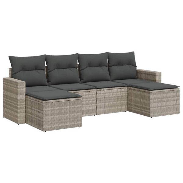 vidaXL 6-tlg. Garten-Sofagarnitur mit Kissen Hellgrau Poly Rattan