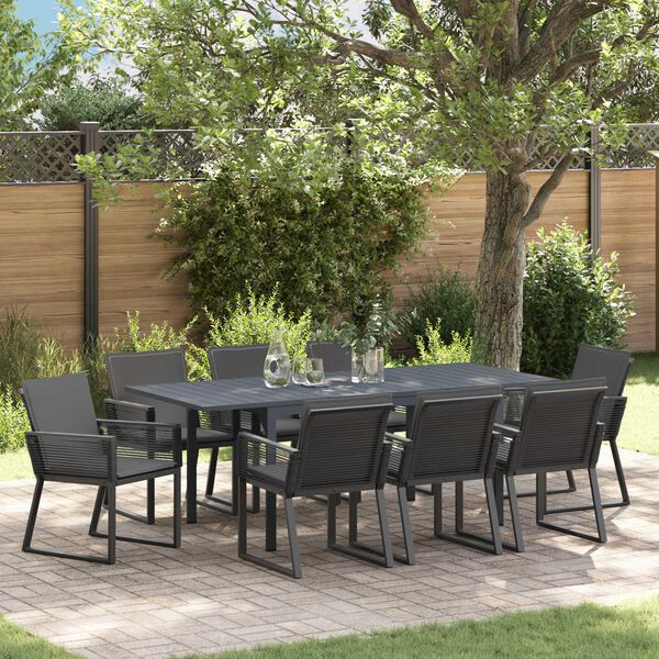 vidaXL Garten Essgruppe 9 pcs Schwarz Poly-Rattan