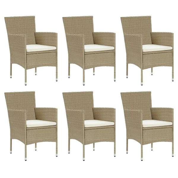 vidaXL 7-tlg. Garten-Essgruppe mit Kissen Poly Rattan Beige