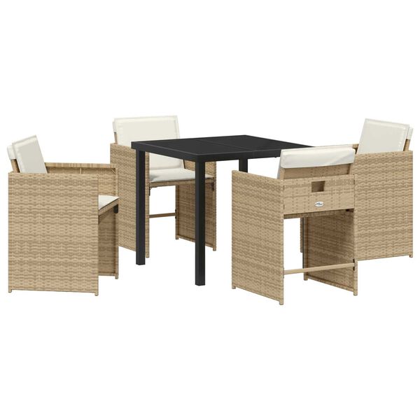 vidaXL Garten Essgruppe mit Kissen 5 pcs Beige Poly-Rattan