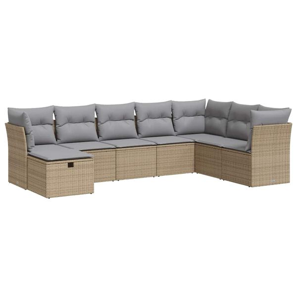 vidaXL 8-tlg. Garten-Sofagarnitur mit Kissen Beige Poly Rattan