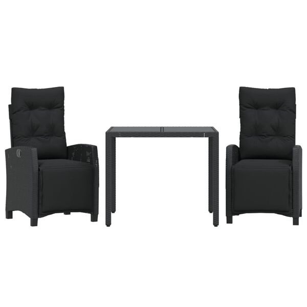 vidaXL 3-tlg. Garten-Essgruppe mit Kissen Schwarz Poly Rattan