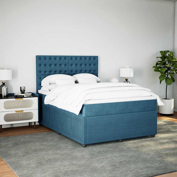 vidaXL Boxspringbett mit Matratze Blau 140x190 cm Samt
