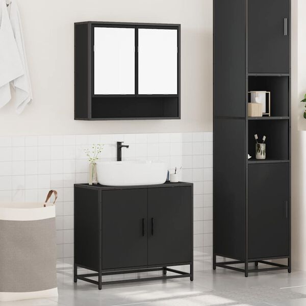 vidaXL 2-tlg. Badm&ouml;bel-Set Schwarz Holzwerkstoff