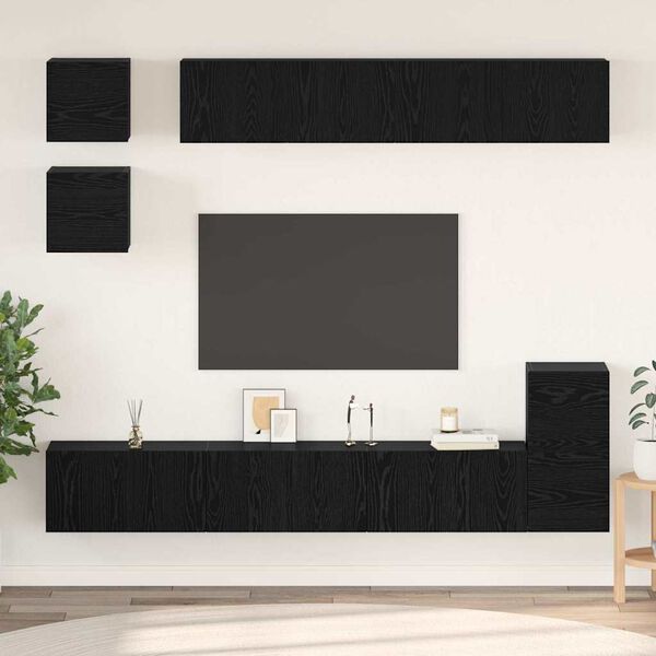 vidaXL TV-Schrankset 8 pcs Schwarz Eichen-Optik Holzwerkstoff