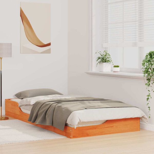 vidaXL Bodenbettgestell Wachsbraun 90 x 200 cm Massivholz Kiefer