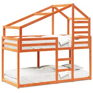vidaXL Etagenbett mit Dach Wachsbraun 75x190 cm Massivholz Kiefer