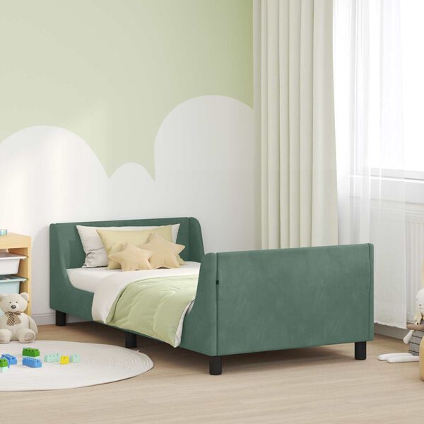 vidaXL Kinderbettgestell mit Kopfteil Meergr&uuml;n 90 x 190 cm Samt