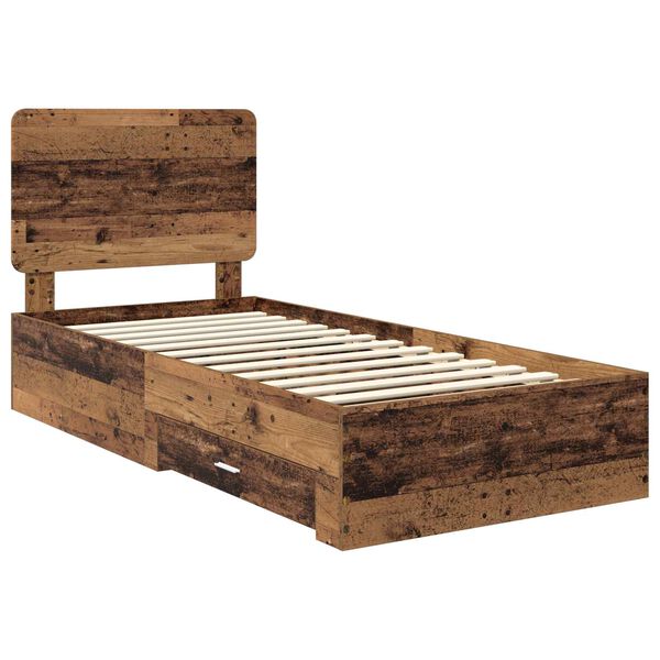 vidaXL Bettrahmen mit Kopfteil Altholz 90 x 190 cm Holzwerkstoff