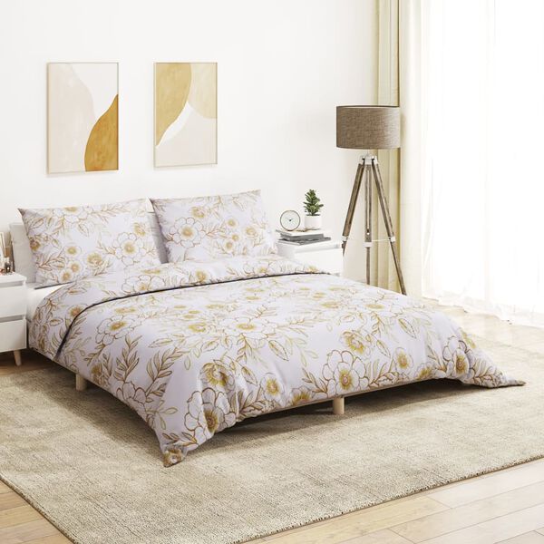 vidaXL Bettw&auml;sche-Set Wei&szlig; und Braun 200x200 cm Baumwolle