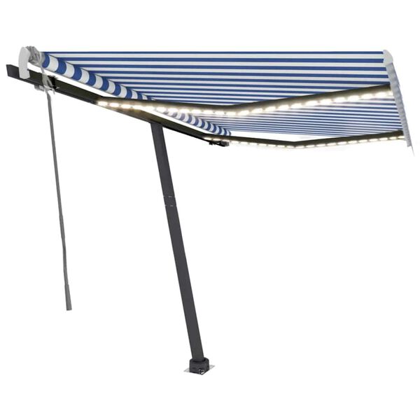vidaXL Markise Manuell Einziehbar mit LED 350x250 cm Blau und Wei&szlig;