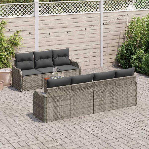 vidaXL Gartensofa-set mit Speicher 8 pcs Grau Poly-Rattan
