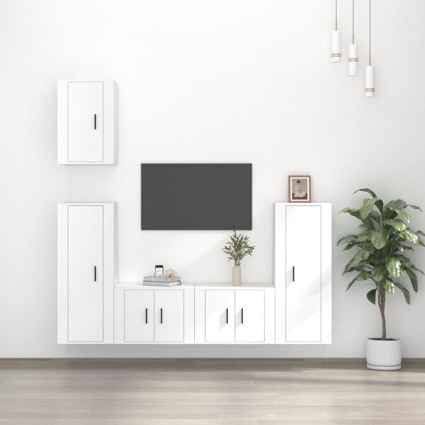 vidaXL 5-tlg. TV-Schrank-Set Wei&szlig; Holzwerkstoff