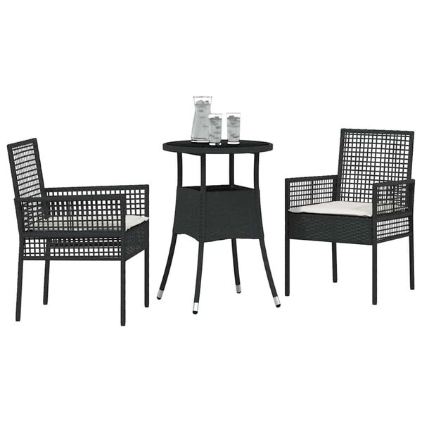 vidaXL Garten Essgruppe 3 pcs Schwarz Poly-Rattan