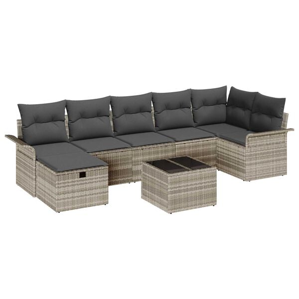 vidaXL Gartensofa-set mit Kissen 8 pcs Hellgrau Poly-Rattan