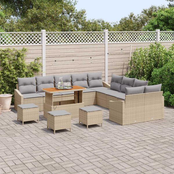 vidaXL Garten-Sofa-Set mit Kissen mit Kissen 13 pcs Beige und Hellgrau