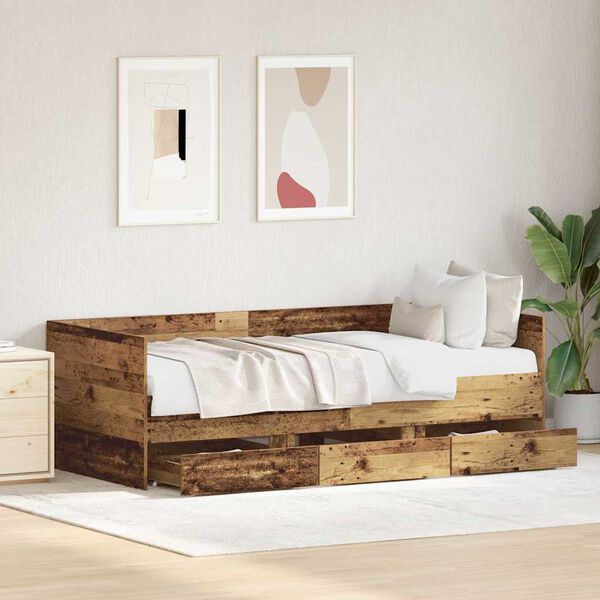 vidaXL Tagesbett mit Kopfteil Altholz 90 x 190 cm Holzwerkstoff