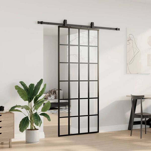 vidaXL Schiebet&uuml;r mit Beschlag Schwarz 90x205 cm ESG-Glas