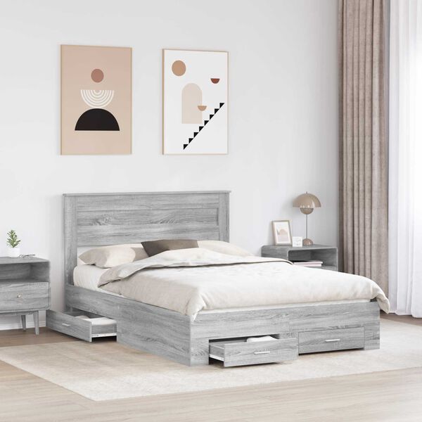 vidaXL Bettrahmen Graues Sonoma 140 x 200 cm Holzwerkstoff
