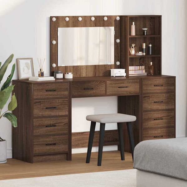vidaXL Schminktisch 3 pcs Braun 40 x 41 x 135 cm Holzwerkstoff