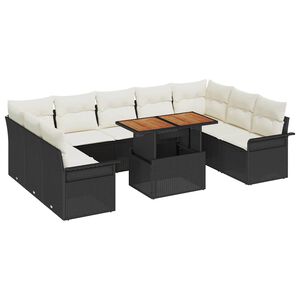 vidaXL Garten-Sofa-Set mit Kissen 10 pcs Schwarz und Creme