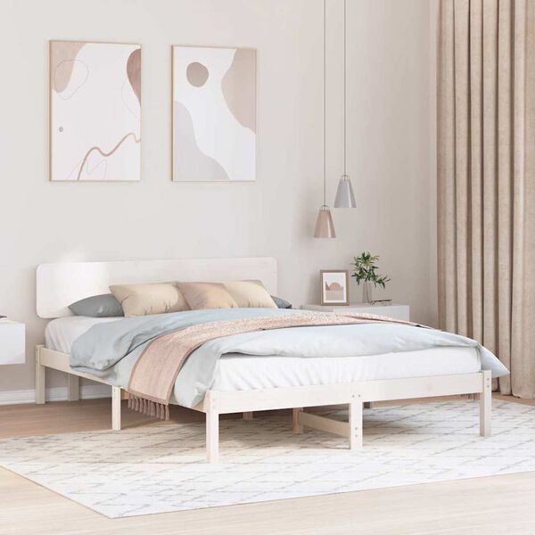 vidaXL Bettrahmen mit Kopfteil Wei&szlig; 200 x 200 cm Massives Kiefernholz