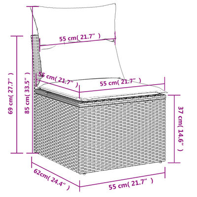 vidaXL Gartensessel ohne Armlehnen mit Kissen Braun Poly Rattan