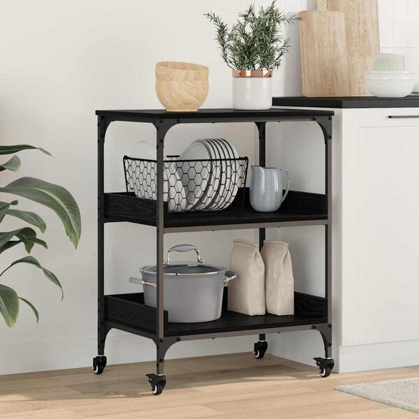 vidaXL K&uuml;chentrolley Schwarz Eichen-Optik 60 x 41 x 80,5 cm
