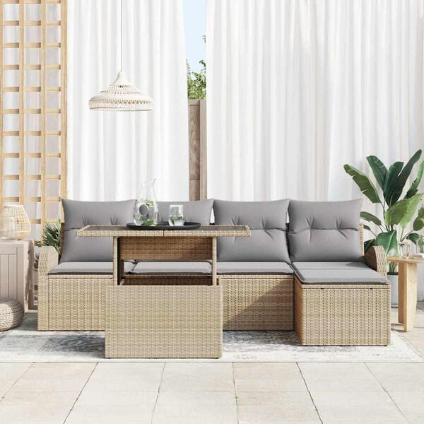 vidaXL Garten-Sofa-Set mit Kissen 6 pcs Beige Poly-Rattan