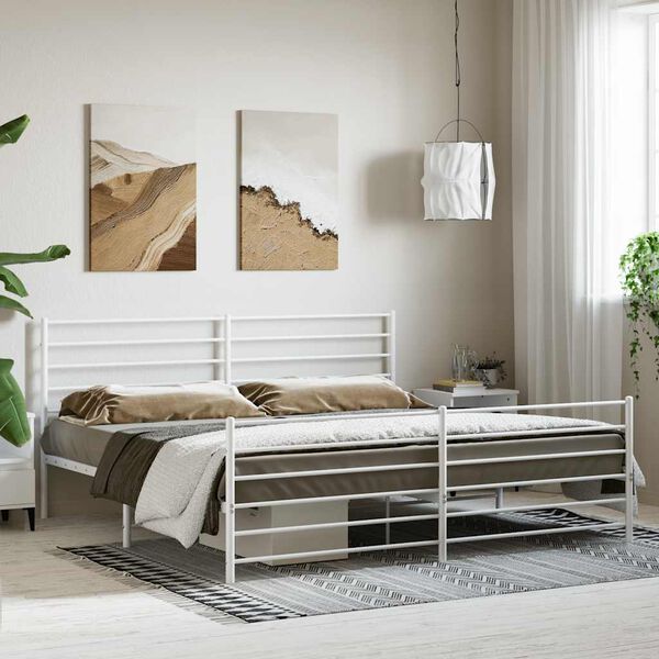 vidaXL Bettgestell mit Kopf- und Fu&szlig;teil Metall Wei&szlig; 180x200 cm