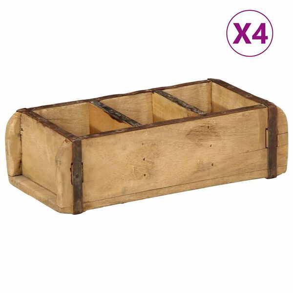 vidaXL Tablett 4 pcs Braun 30 x 14 x 9 cm Massives upgecyceltes Holz