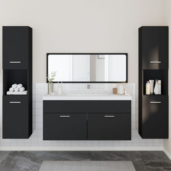vidaXL 4-tlg. Badm&ouml;bel-Set Schwarz Holzwerkstoff