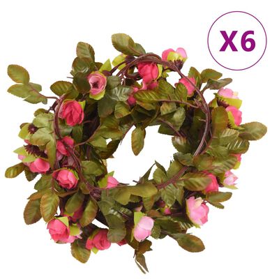 vidaXL Weihnachtskränze Blumen 6 Stk. Rosenrot 215 cm